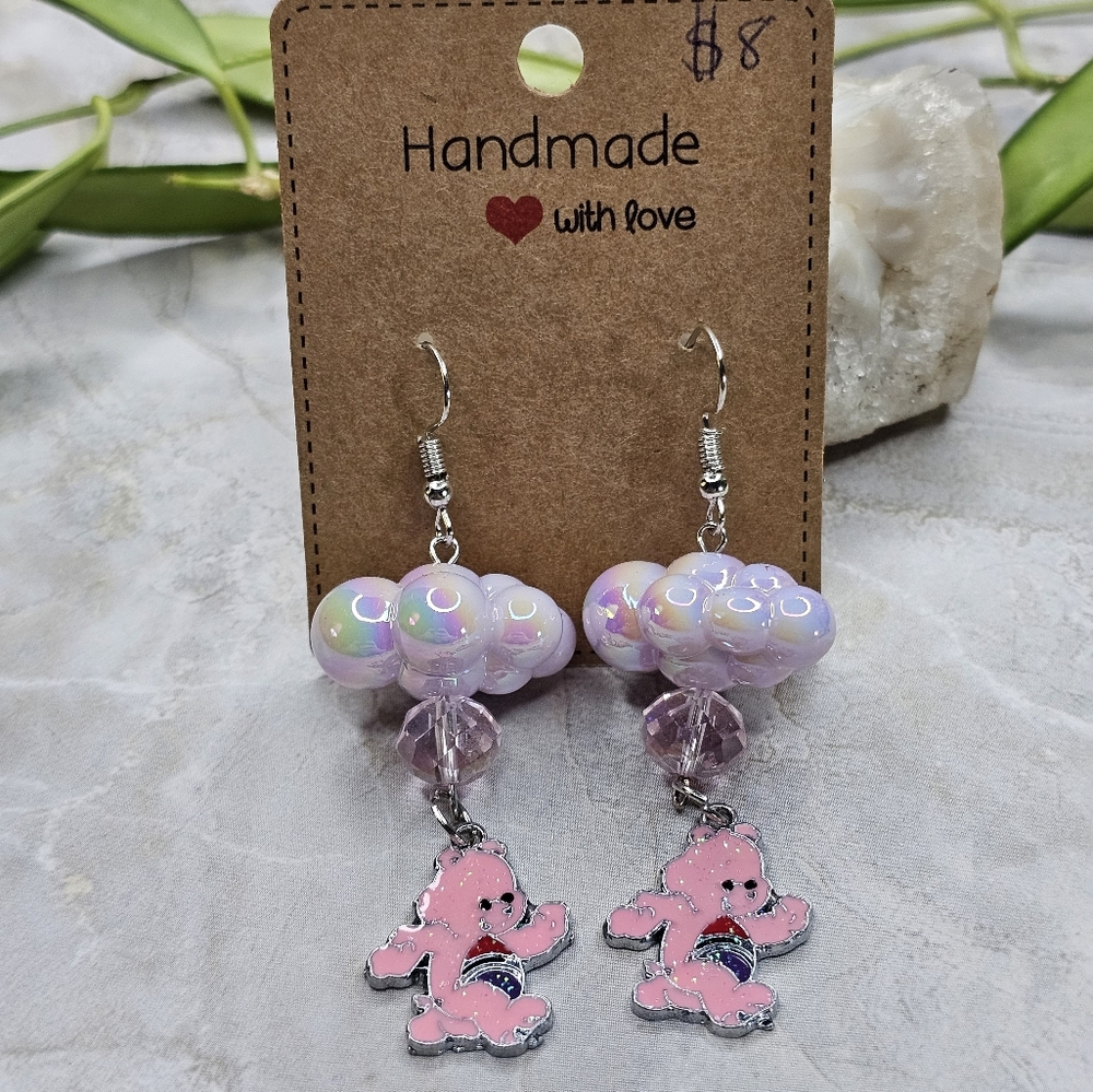Pink Bear & Cloud dangle earrings